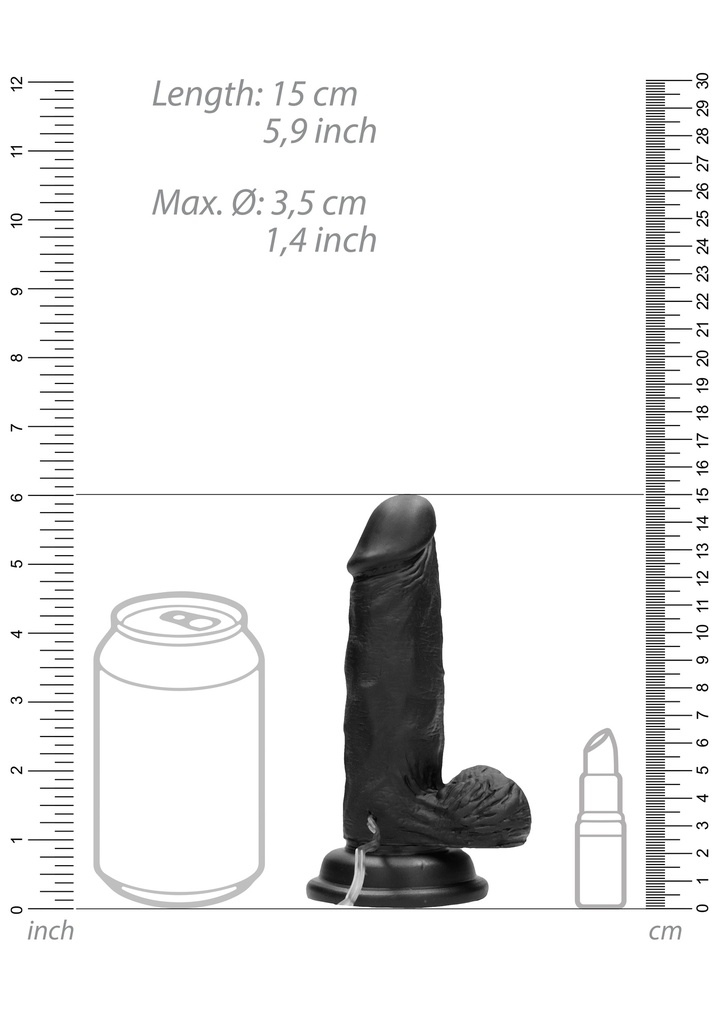 VIBRATING REALISTIC COCK 6" w/ SCROTUM BLK