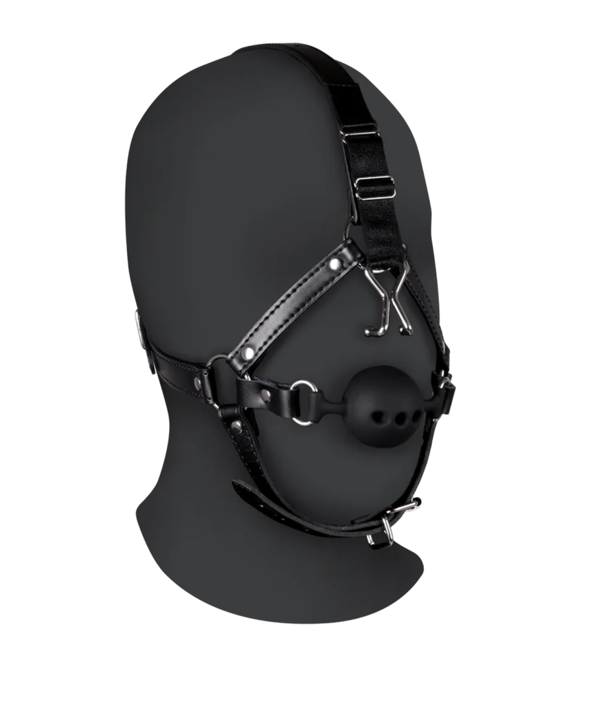 OUCH HEAD HARNESS W/ BEATHABLE GAG/ NOSE HOOKS