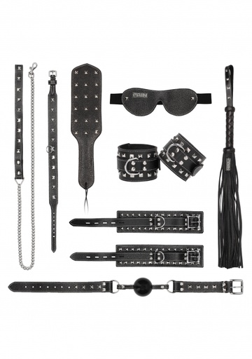 [PAI037BLK] PAIN 7 PIECE LEATHER STUDDED BONDAGE KIT