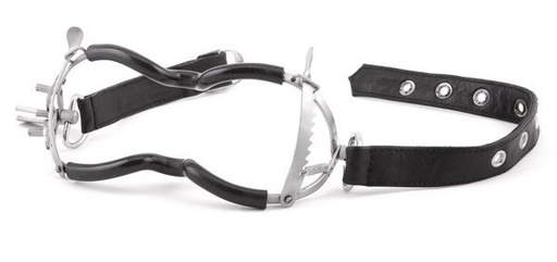 [135967] WHITEHEAD RATCHET MOUTH GAG WITH LEATHER STRAP + PVC COATING